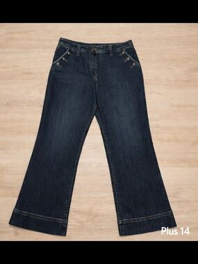 MXM Dark Wash Wide Leg Flare Trouser Jeans Size 14 Blue Y2K Clean Girl Boho